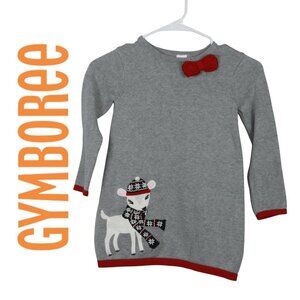 Gymboree Grey Knit Dress with Reindeer and Bow on Collar Size 5T